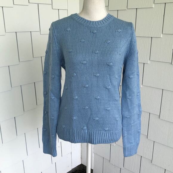 Lucky Brand Women's Blue Ribbed Knit Bobble Crew Neck Pull Over Sweater - Picture 1 of 3